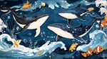 海洋鲸鱼与多彩鱼类共舞
