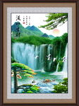 高山流水瀑布山水画