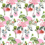 粉色火烈鸟花卉图案背景数码印花