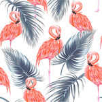 火烈鸟与棕榈叶图案背景数码印花