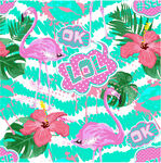 热带风情火烈鸟花卉图案数码印花