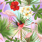 火烈鸟与热带花卉图案 数码印花