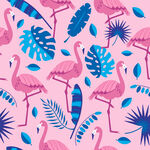 粉色火烈鸟与热带叶图案数码印花