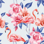 火烈鸟与花卉的唯美图案数码印花