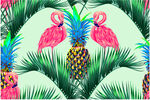 火烈鸟与菠萝热带风图案数码印花