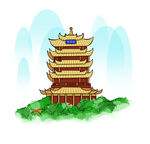 古风多层宝塔鹤雀楼插画