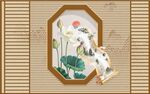 中式窗景白鹤荷花图