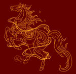 金色线条勾勒奔腾骏马