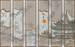 中式古风山水屏风画