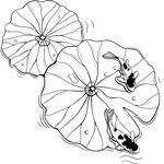 水墨风荷叶游鱼图 矢量图