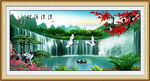 迎客松瀑布山水画