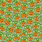 南瓜图案的绿色背景布料