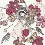 复古花卉相机鸟类图案