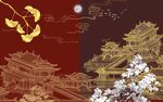 中式古风建筑花鸟装饰图