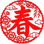 红色春字剪纸装饰图案