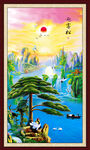 油画迎客松