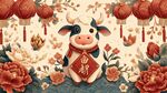 牛年新春插画 萌牛送福