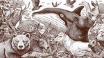动物大集合的黑白插画