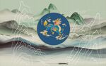 中式风圆形图案与山水背景