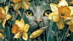 猫咪藏于黄水仙丛中