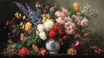 古典花瓶中的缤纷花卉