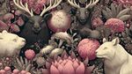 梦幻森林中的动物花卉图景