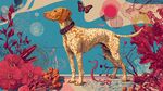 斑点犬置身奇幻花卉世界