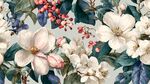 花卉图案 清新白花朵与浆果