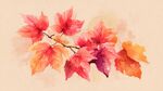 水彩绘就的绚烂枫叶枝头