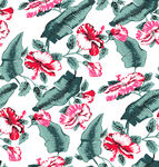 花卉绿叶水彩无缝图案