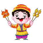 蒙古族孩童欢乐持烤肉串