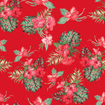 红色花卉图案布料纹理