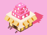 粉色甜品店建筑模型