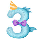 恐龙派对生日数字3倒计时插画