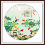 圆形荷花九鱼图