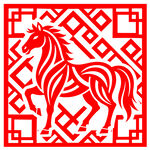 红色剪纸风骏马图案