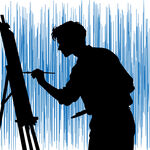 画家专注作画的剪影