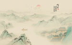 新中式古风国画山水背景墙壁画