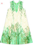 绿色森林图案无袖连衣裙