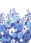 蓝白花卉水彩