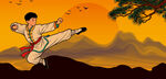 武术少年夕阳下展英姿
