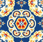 蓝色底花卉民族风图案