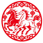 圆形马年窗花剪纸