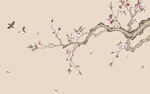 新中式海棠花鸟画