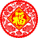 圆形福字剪纸图案