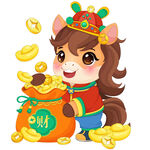 马年春节小马驹钱袋元宝招财进宝