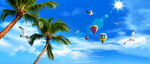 蓝天白云椰子树