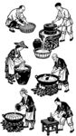 中国传统豆腐工艺流程黑白版画插