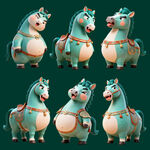 多彩卡通马形象设计马表情包