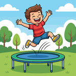 男孩跳蹦床插画